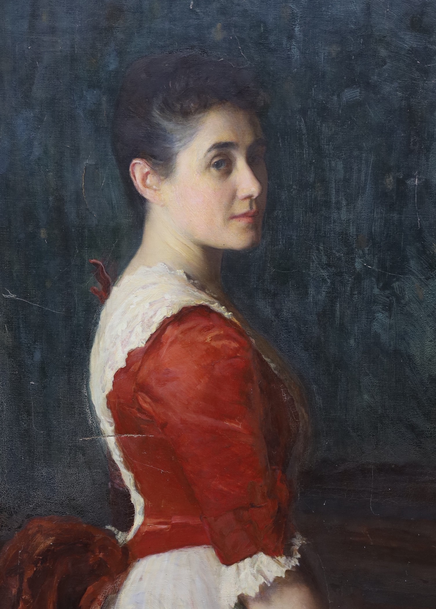 Frederick Samuel Beaumont, R.I. (b.1861, exh.1884-1922), a pair of oils on canvas, portrait of Ellen Margaret Hall (1848-1944), unsigned, 83 x 62cm, together with a portrait of Francis Muir (1839-1912), unsigned, 83 x 61